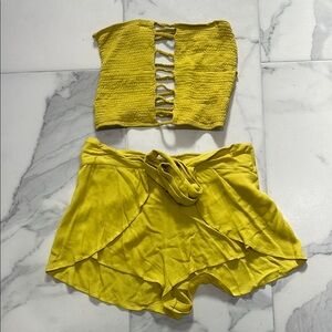 Yellow Two-Piece Set with Cutout Top